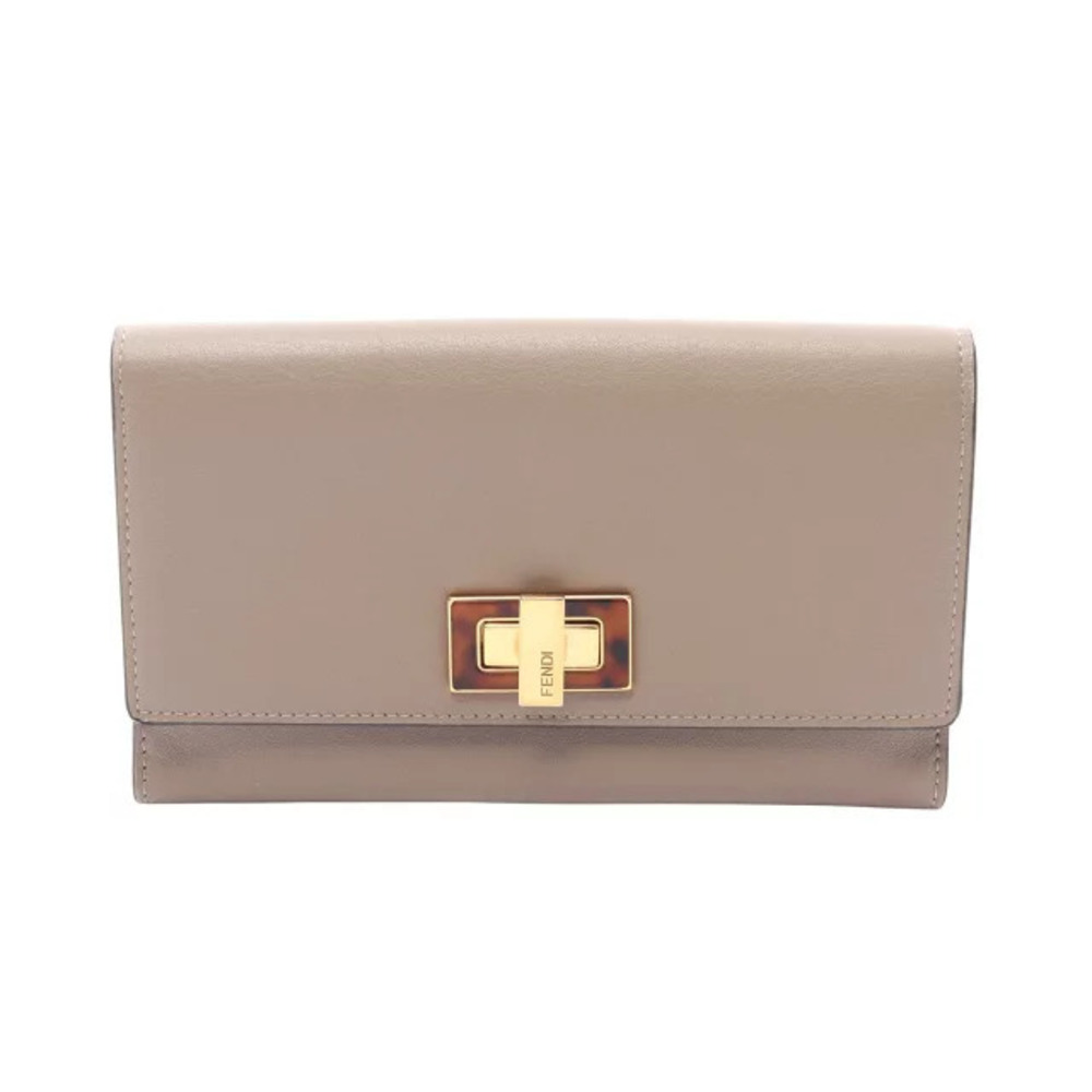 Fendi Peekaboo Selleria Bi fold Long Wallet Leather Beige Cream